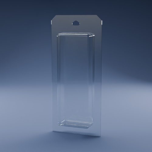 Blisteræske BLIBOX 026 i klar PET-plast – indvendige mål 58 × 160 × 35 mm