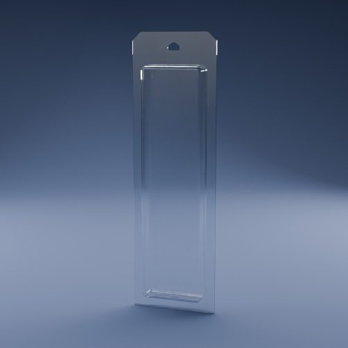 Blisteræske BLIBOX 200 i klar PET-plast – indvendige mål 65 × 243 × 24 mm